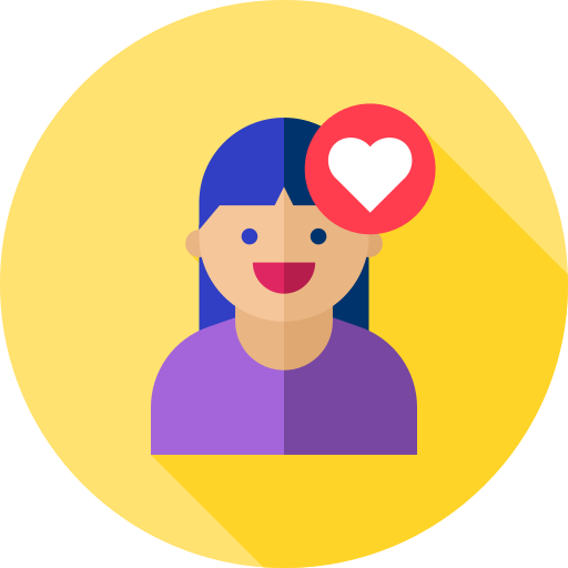 Icon of a person with a heart above their head on a yellow background